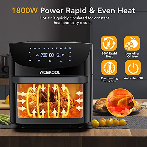 Air Fryer Oven Digital Acekool FT1 18L Large Oil Free Touch Screen 1800W Mini Oven With Rotisserie Dishwasher Safe Rapid Air Circulation Bpa Free Accessories (18L)